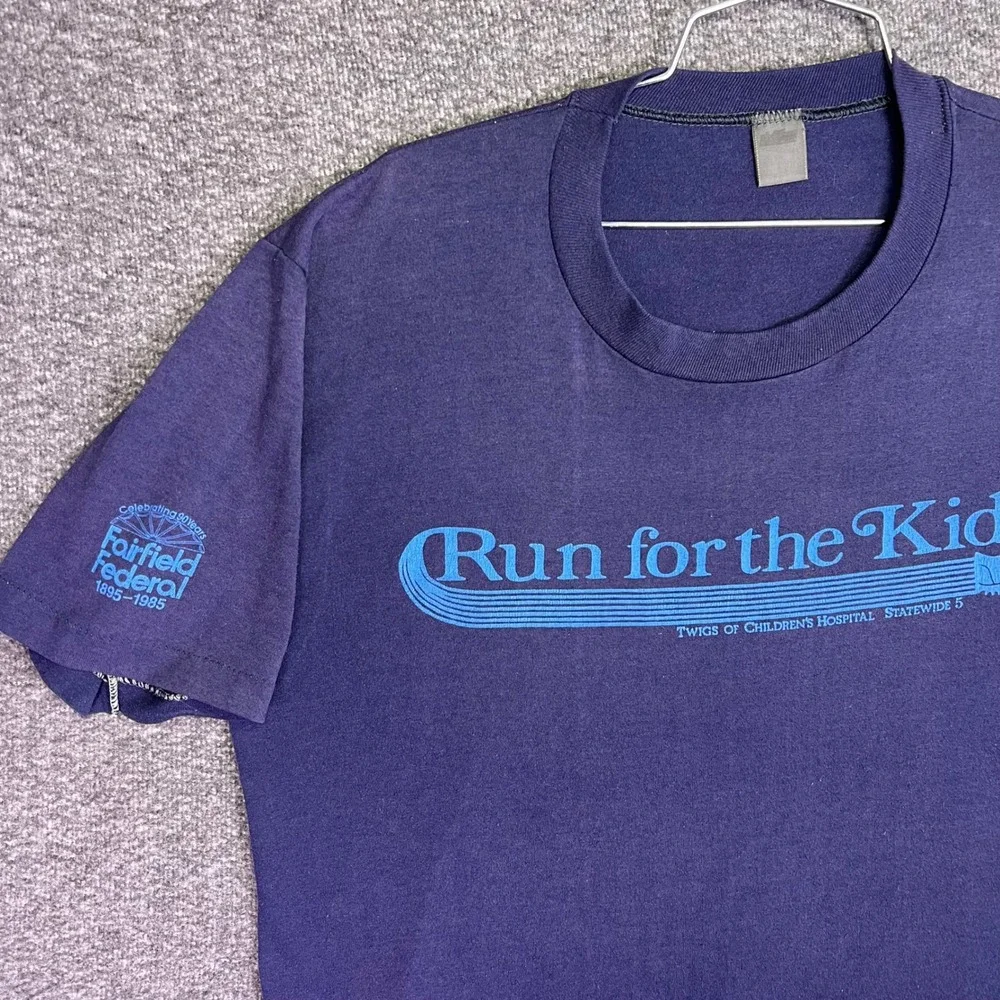Vintage 80s Run for the Kids Shirt Unisex L Purple Single Stitch Charity Retro
